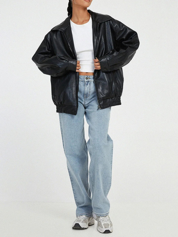 Women's Oversized Bomber Jacket with Zipper Front