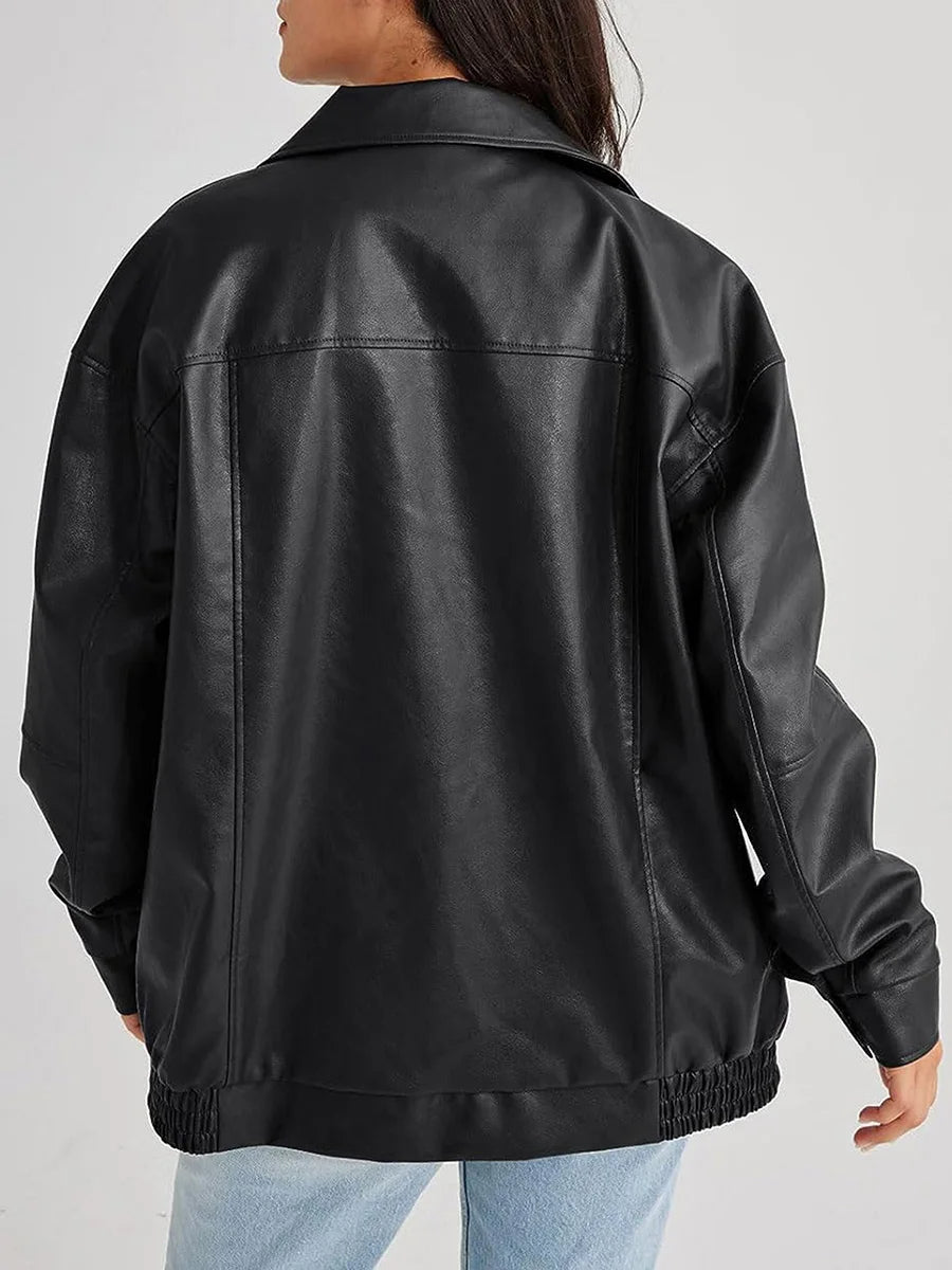 Women's Oversized Bomber Jacket with Zipper Front
