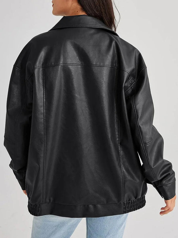 Women's Oversized Bomber Jacket with Zipper Front