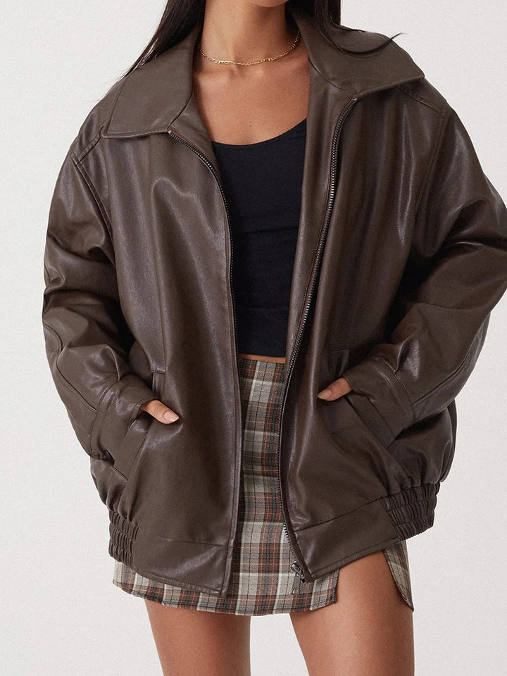 Women's Oversized Bomber Jacket with Zipper Front