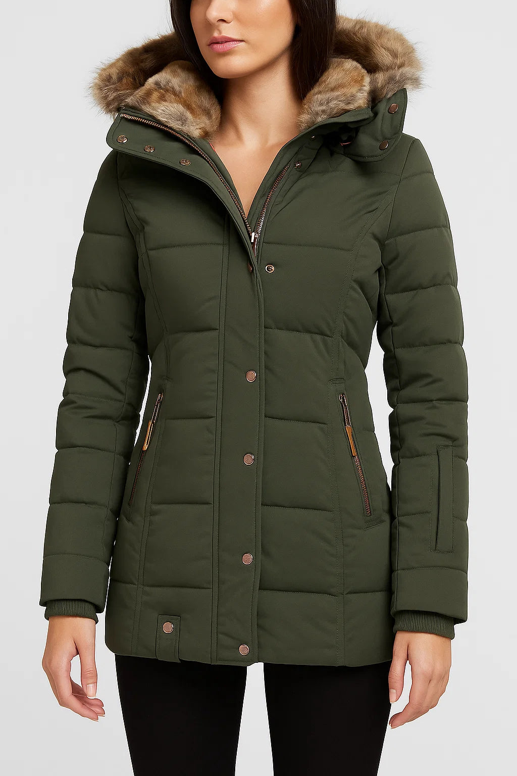 Women's Warm Winter Coat with Hood and Flattering Fit