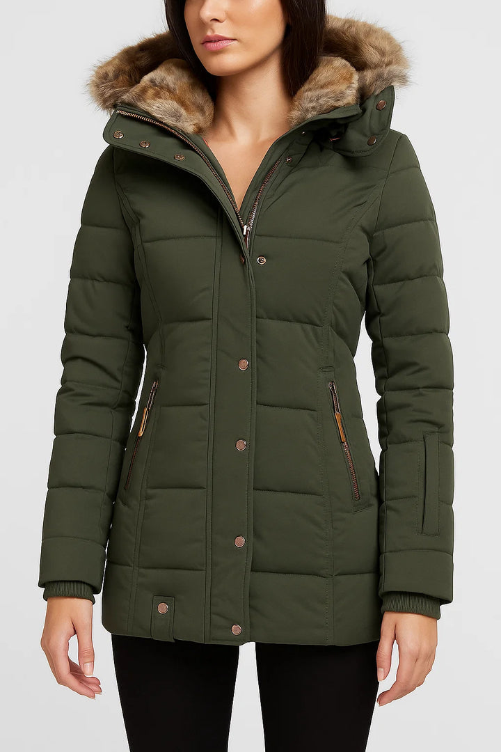 Women's Warm Winter Coat with Hood and Flattering Fit