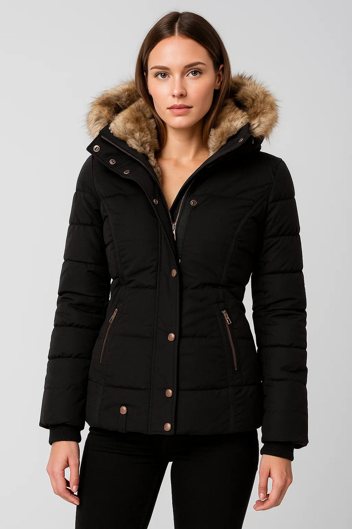 Women's Warm Winter Coat with Hood and Flattering Fit