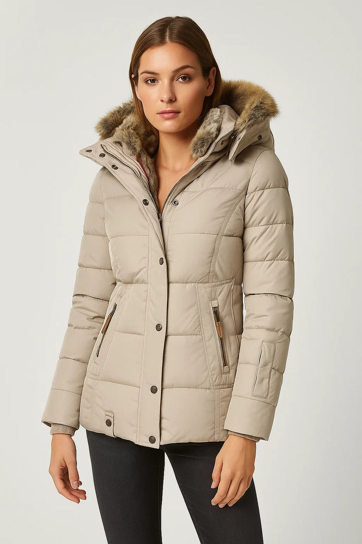 Women's Warm Winter Coat with Hood and Flattering Fit