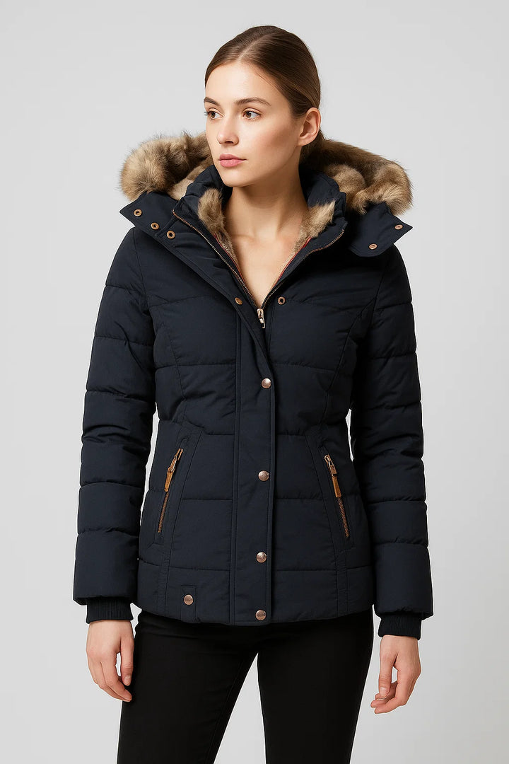 Women's Warm Winter Coat with Hood and Flattering Fit