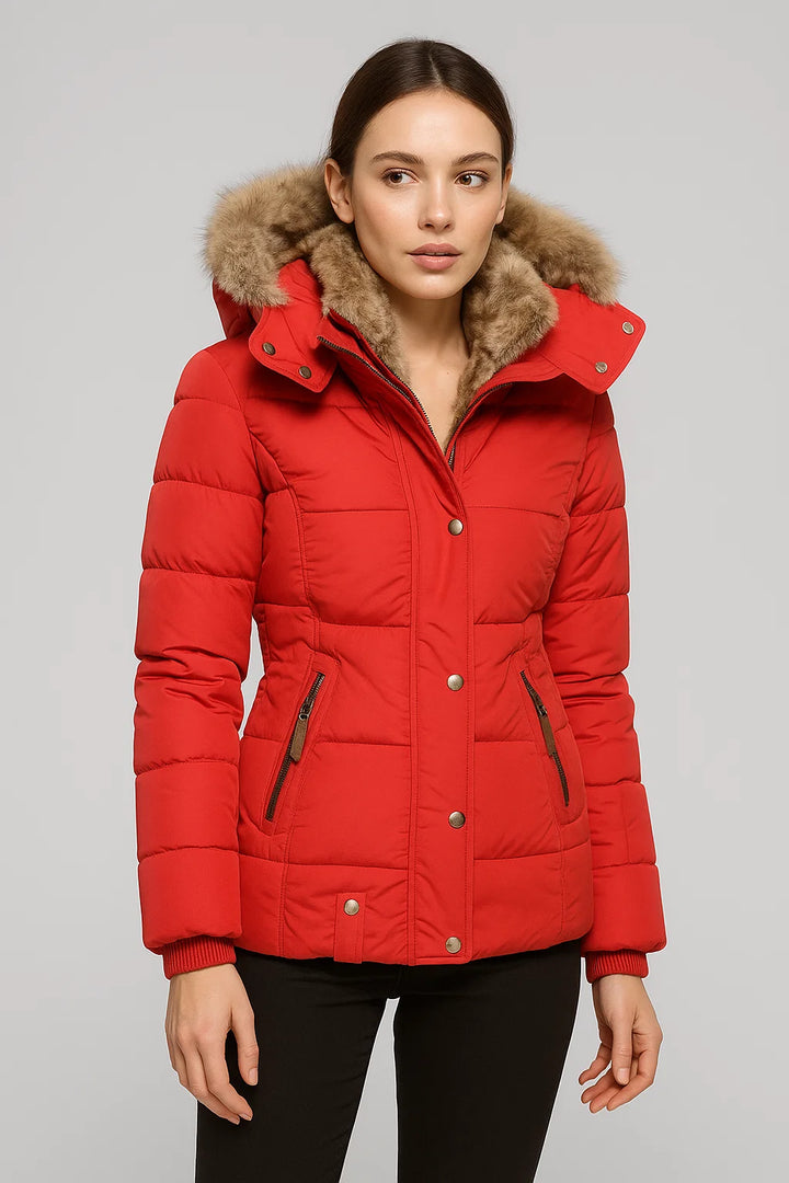 Women's Warm Winter Coat with Hood and Flattering Fit