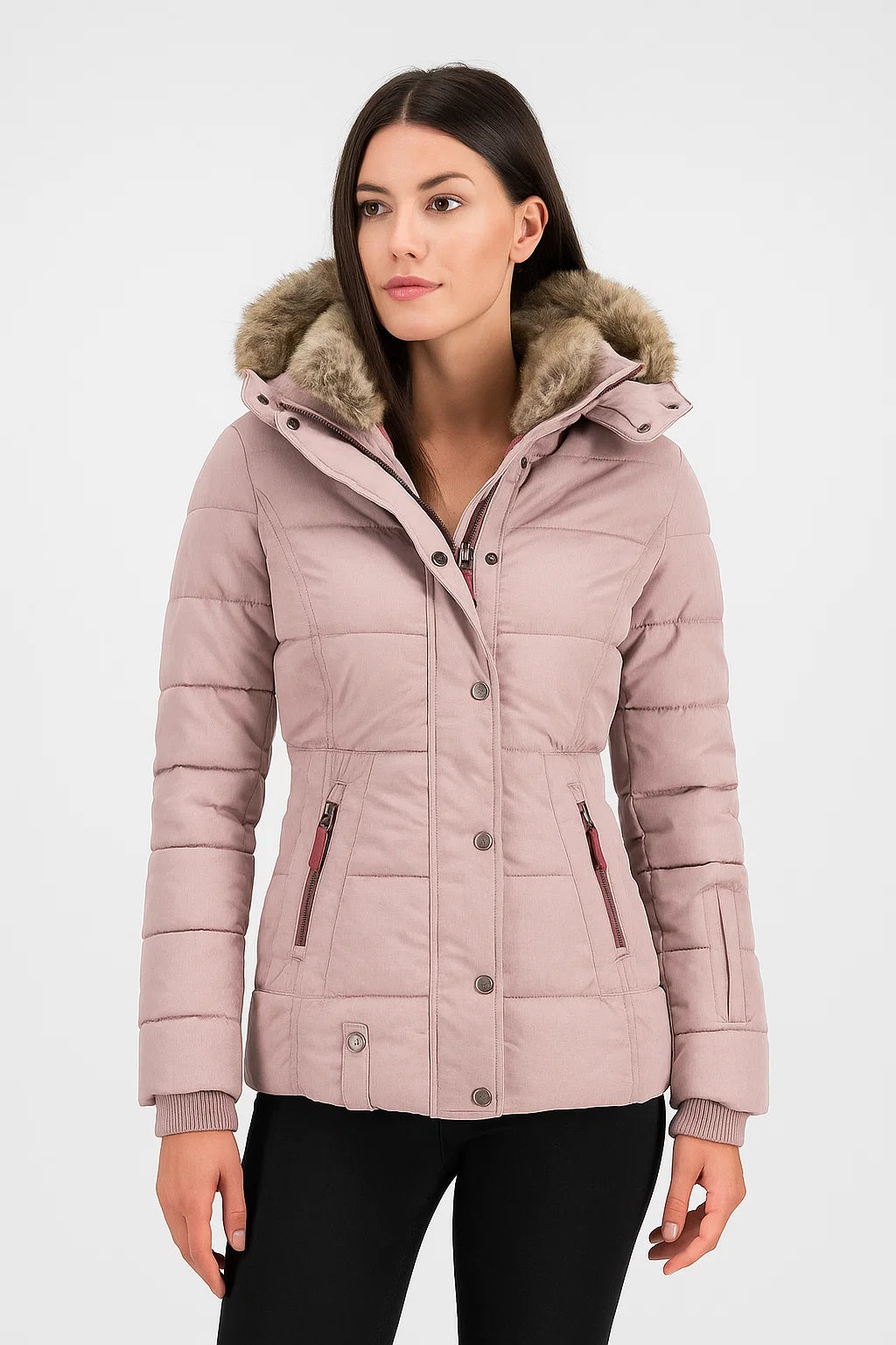 Women's Warm Winter Coat with Hood and Flattering Fit